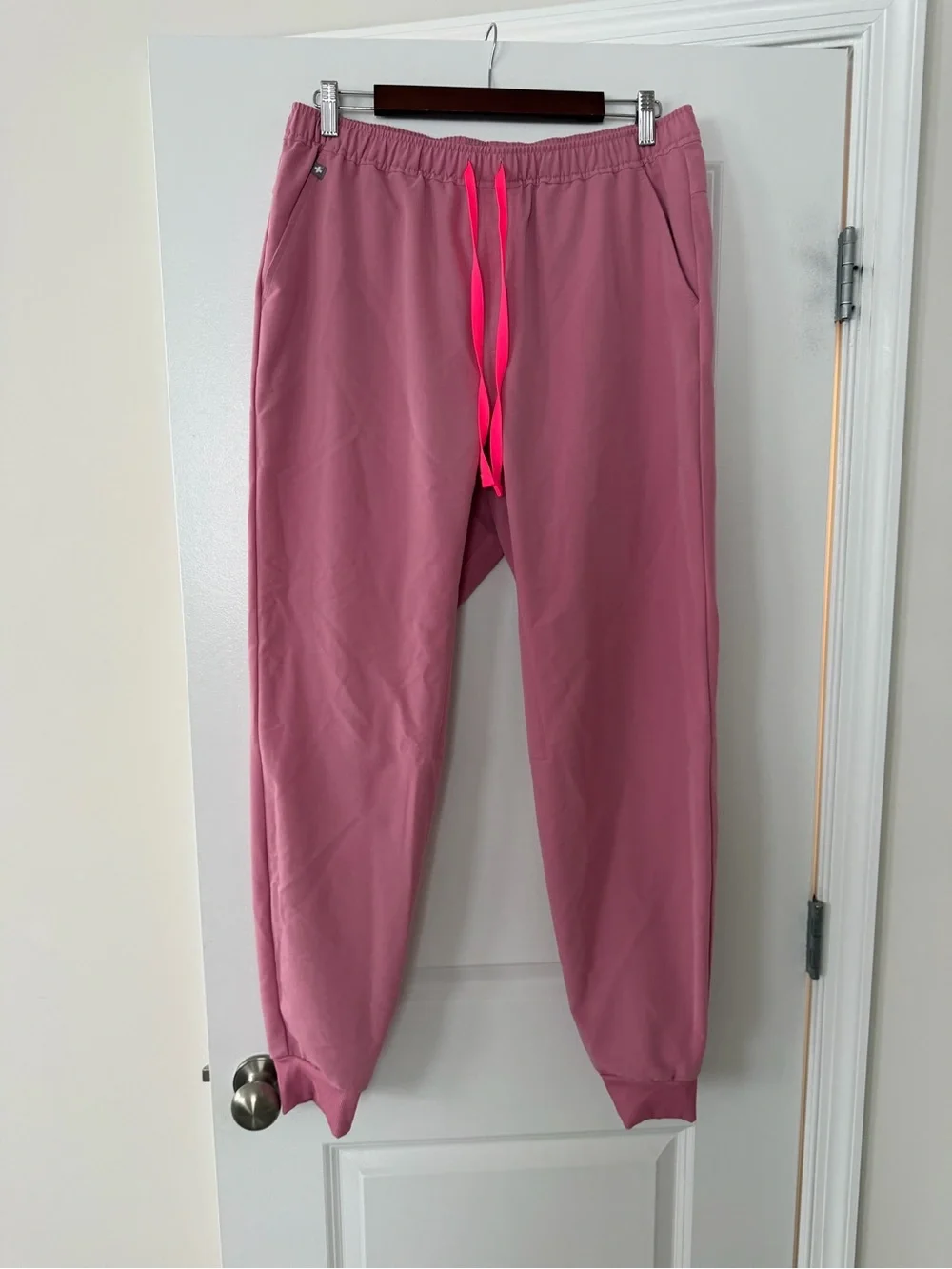 Figs Pink Jogger Sweatpants with Hot Pink Drawstring